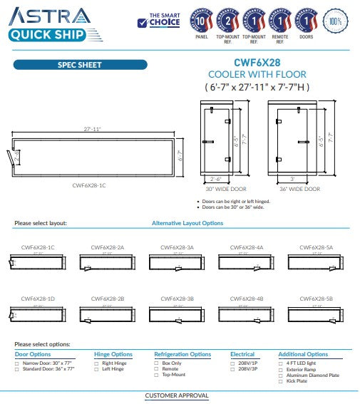 Astra 6 x 28 Walk-In Cooler With Floor CWF6X28
