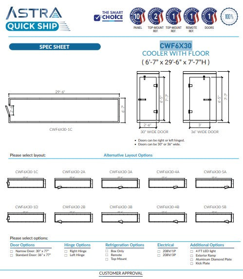 Astra 6 x 30 Walk-In Cooler With Floor CWF6X30