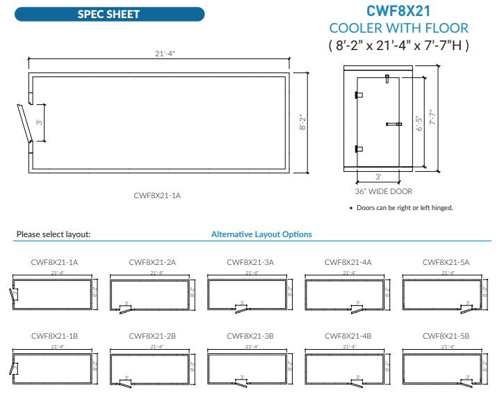Astra 8 x 21 Walk-In Cooler No Floor With Top Mount Refrigeration CWF8X21-TM