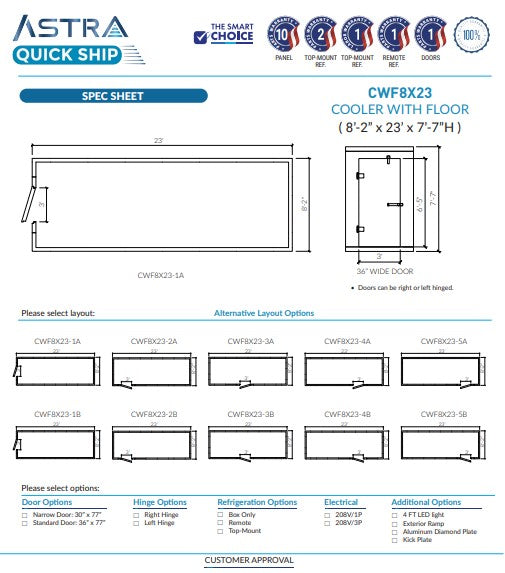 Astra 8 x 23 Walk-In Cooler With Floor CWF8X23