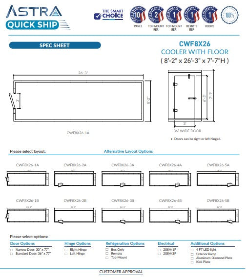Astra 8 x 26 Walk-In Cooler With Floor CWF8X26