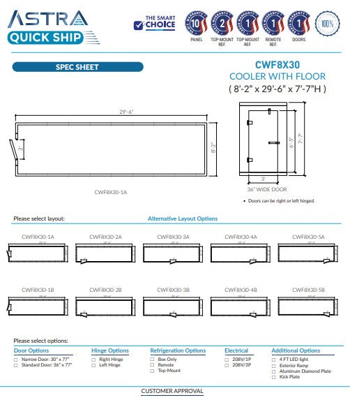 Astra 8 x 30 Walk-In Cooler With Floor CWF8X30