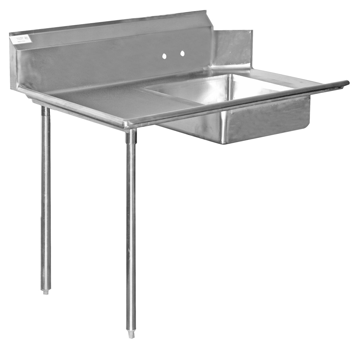 Serv-Ware soiled dish table with pre-rinse sink, 36 inch left-to-right version shown (DDT48R-CWP-V is the 48 inch right-to-left version)