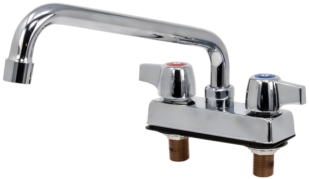 Serv-Ware DFY10-CWP deck-mount faucet with 10 inch swing spout and two lever handles, side view