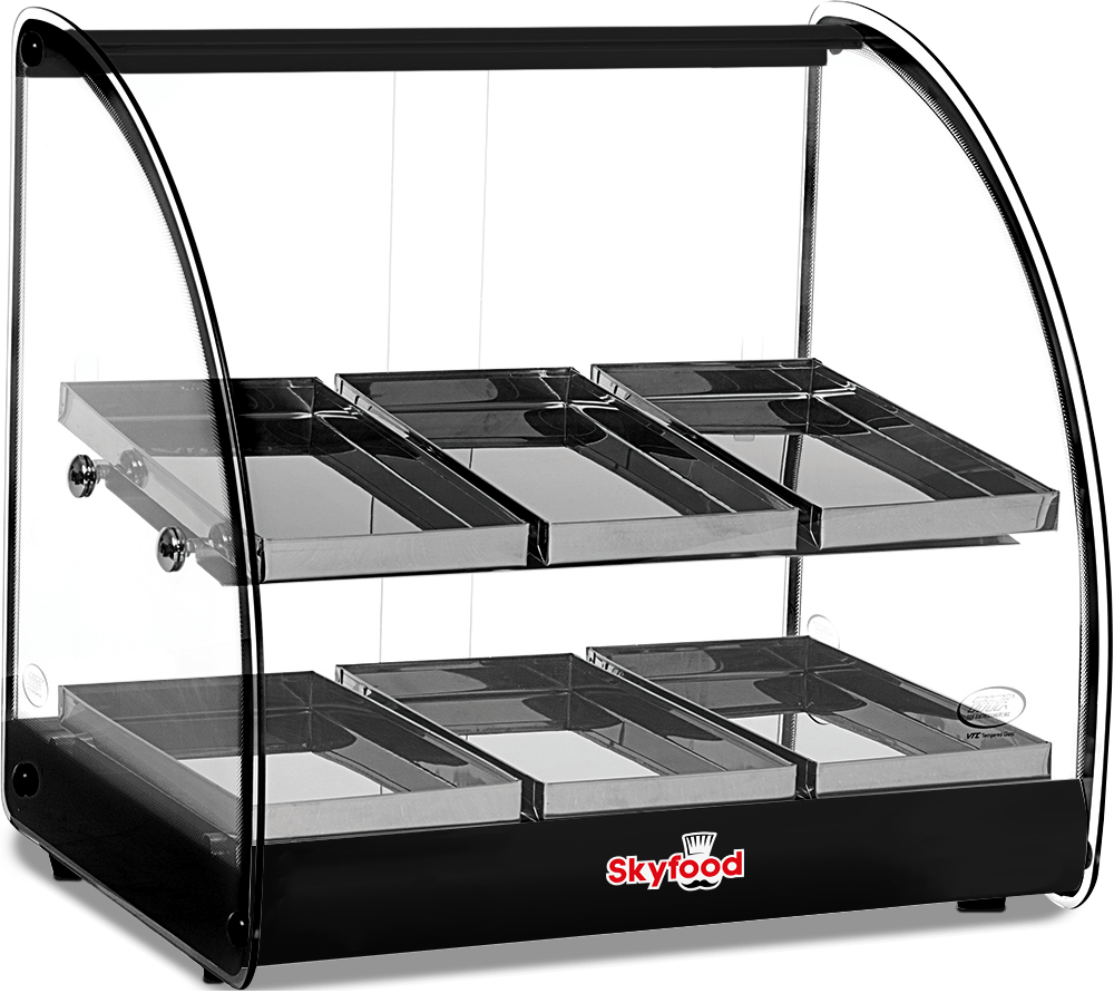 Skyfood FWD2-18BL 18'' Food Warmer Display Case - Double Shelf - 6 Pans - Black - UL