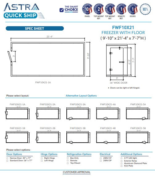 Astra 10x 21 Walk-In Freezer with Floor FWF10X21
