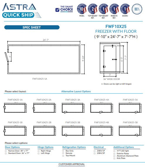 Astra 10 x 25 Walk-In Freezer with Floor FWF10X25
