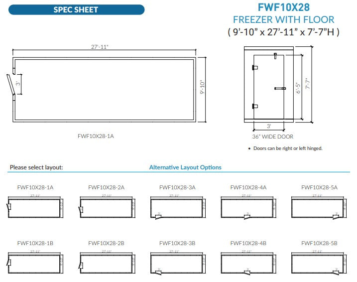 Astra 10 x 28 Walk-In Freezer with Floor and Remote Refrigeration FWF10X28-RM