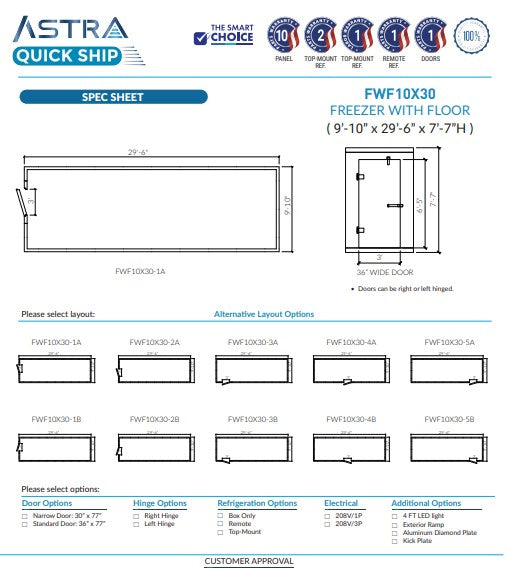 Astra 10 x 30 Walk-In Freezer with Floor FWF10X30