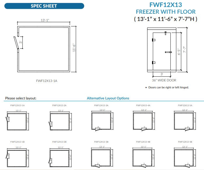 Astra 12 x 13 Walk-In Freezer with Floor and Remote Refrigeration FWF12X13-RM
