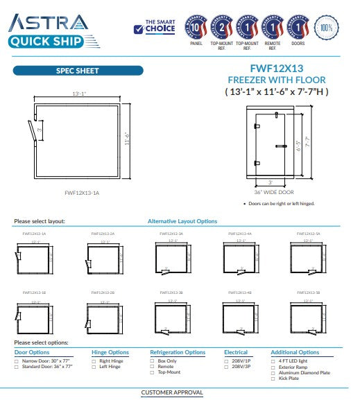 Astra 12 x 13 Walk-In Freezer With Floor FWF12X13