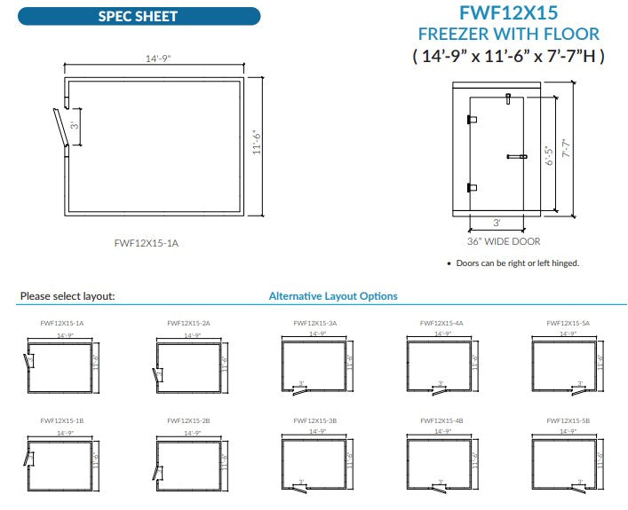 Astra 12 x 15 Walk-In Freezer with Floor and Remote Refrigeration FWF12X15-RM