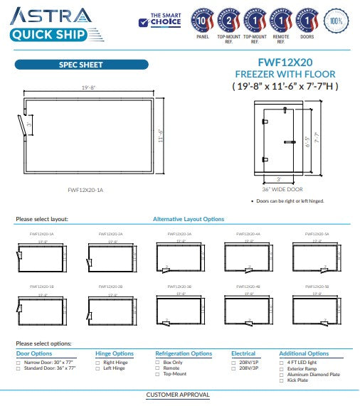 Astra 12 x 20 Walk-In Freezer With Floor FWF12X20