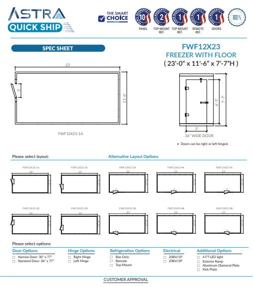 Astra 12 x 23 Walk-In Freezer With Floor FWF12X23