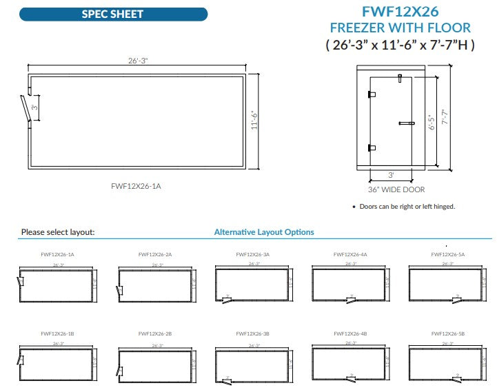 Astra 12 x 26 Walk-In Freezer with Floor and Remote Refrigeration FWF12X26-RM