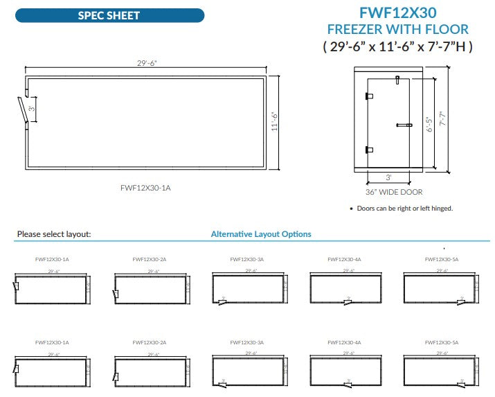 Astra 12 x 30 Walk-In Freezer with Floor and Remote Refrigeration FWF12X30-RM