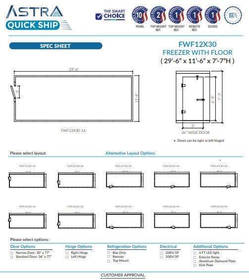 Astra 12 x 30 Walk-In Freezer With Floor FWF12X30