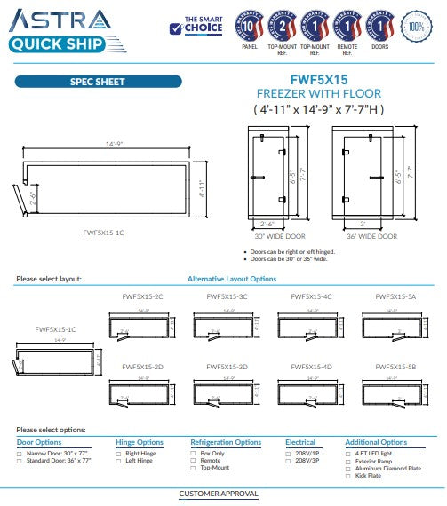 Astra 5 x 15 Walk-In Freezer with Floor FWF5X15