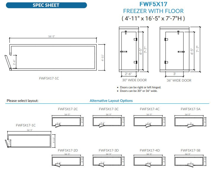 Astra 5 x 17 Walk-In Freezer with Floor and Remote Refrigeration FWF5X17-RM