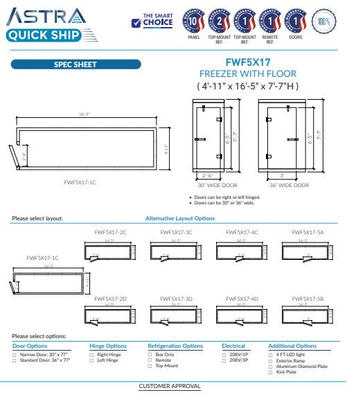 Astra 5 x 17 Walk-In Freezer with Floor FWF5X17