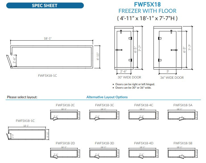 Astra 5 x 18 Walk-In Freezer with Floor and Remote Refrigeration FWF5X18-RM