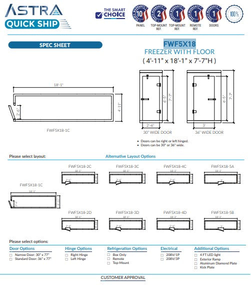 Astra 5 x 18 Walk-In Freezer with Floor FWF5X18