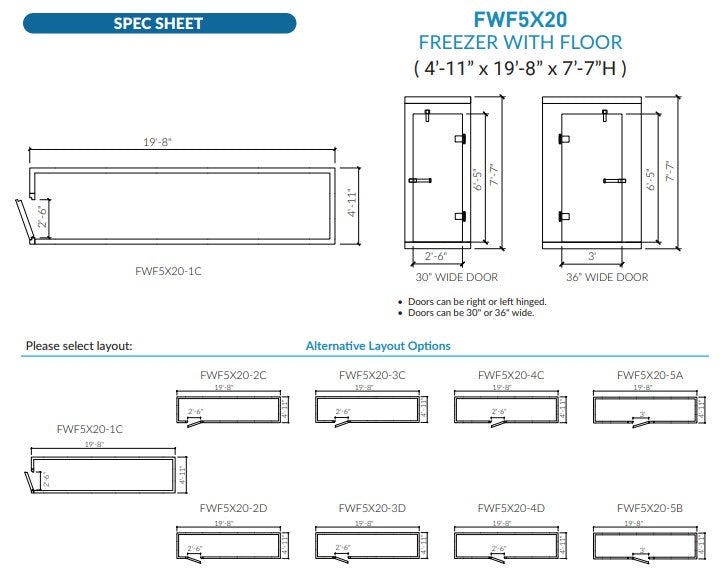 Astra 5 x 20 Walk-In Freezer with Floor and Remote Refrigeration FWF5X20-RM