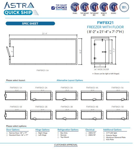 Astra 8 x 21 Walk-In Freezer with Floor FWF8X21