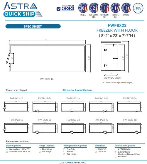 Astra 8 x 23 Walk-In Freezer with Floor FWF8X23