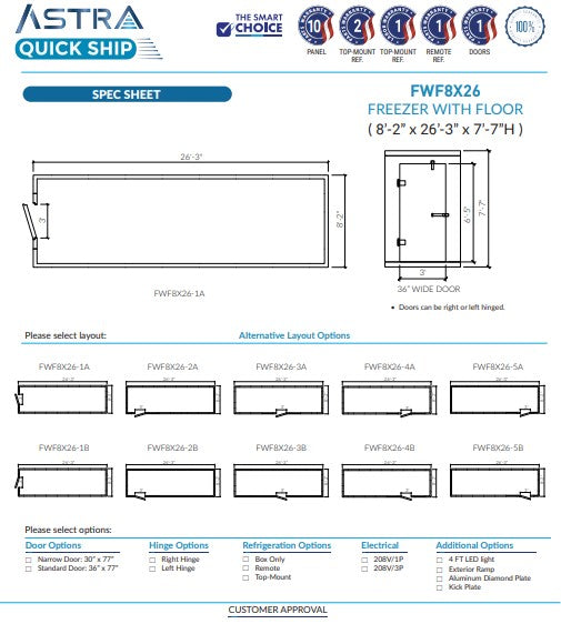 Astra 8 x 26 Walk-In Freezer with Floor FWF8X26