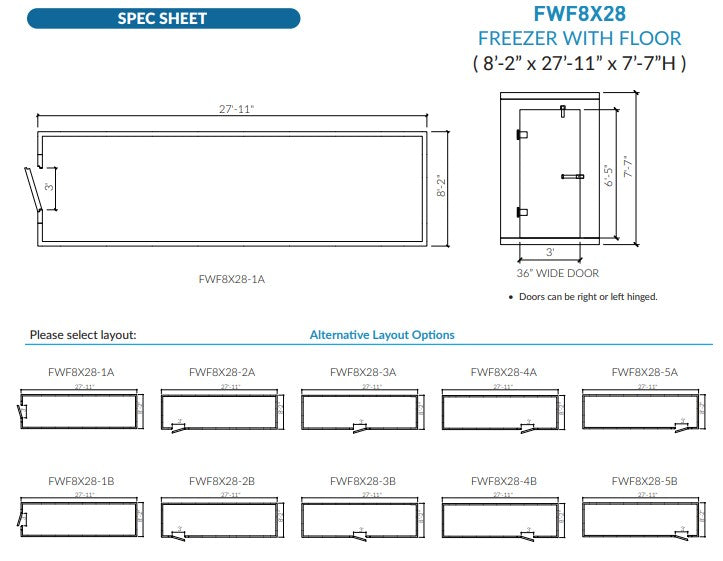 Astra 8 x 28 Walk-In Freezer with Floor and Remote Refrigeration FWF8X28-RM