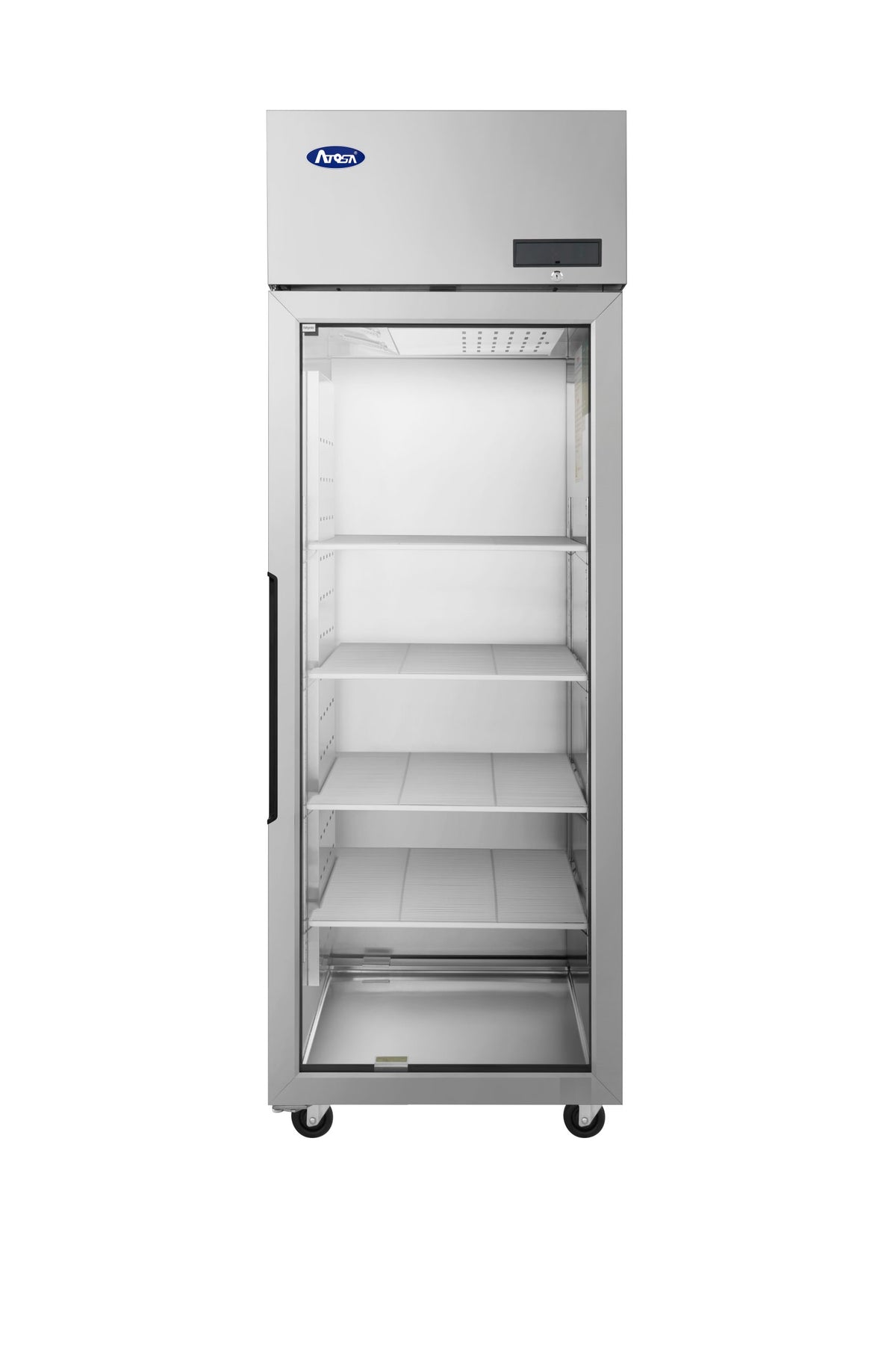 Atosa PLUS-R1-GS-R-PT pass-thru refrigerator, front view with interior lights