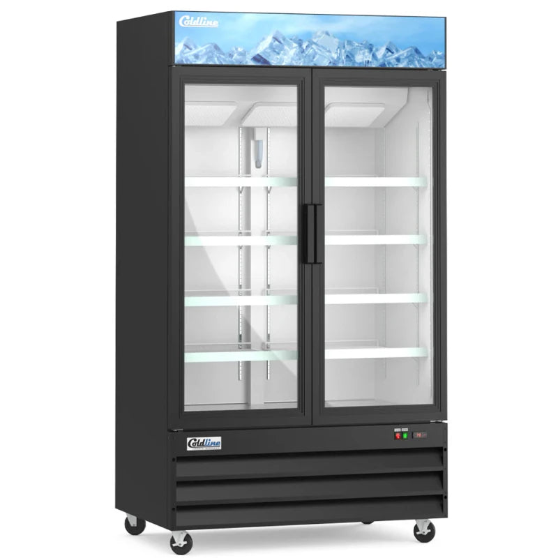 Coldline G48-B 48” Double Glass Swing Door Merchandising Refrigerator - Black