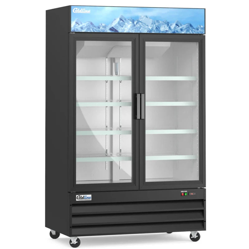 Coldline G53-B 53” Double Glass Swing Door Merchandising Refrigerator - Black