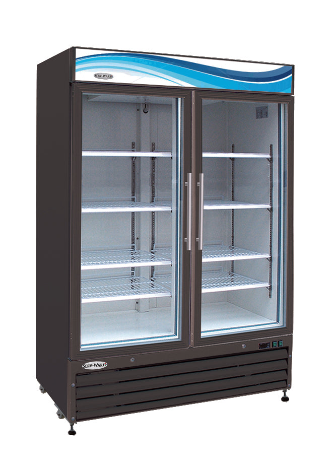 Serv-Ware GF48B-HC Three (2) Glass Door Merchandiser Freezer, Black Cabinet