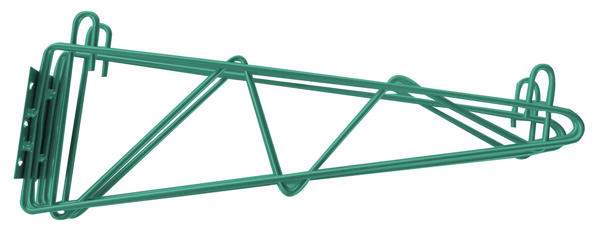 Serv-Ware green epoxy double wall bracket with two parallel wire arms, side view