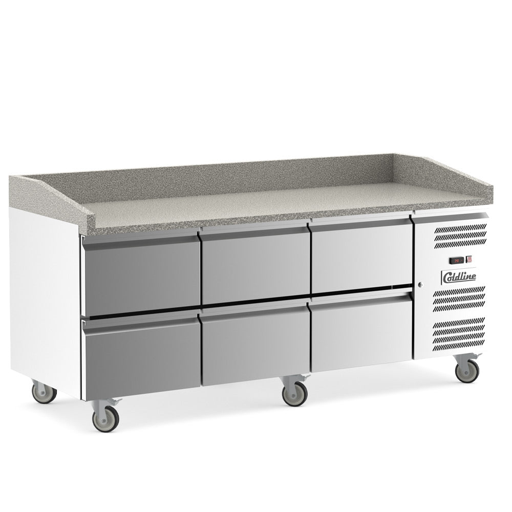 Coldline PDR-80N-6D 80" Refrigerated Pizza Prep Dough Retarder with Marble Top and Six Drawers
