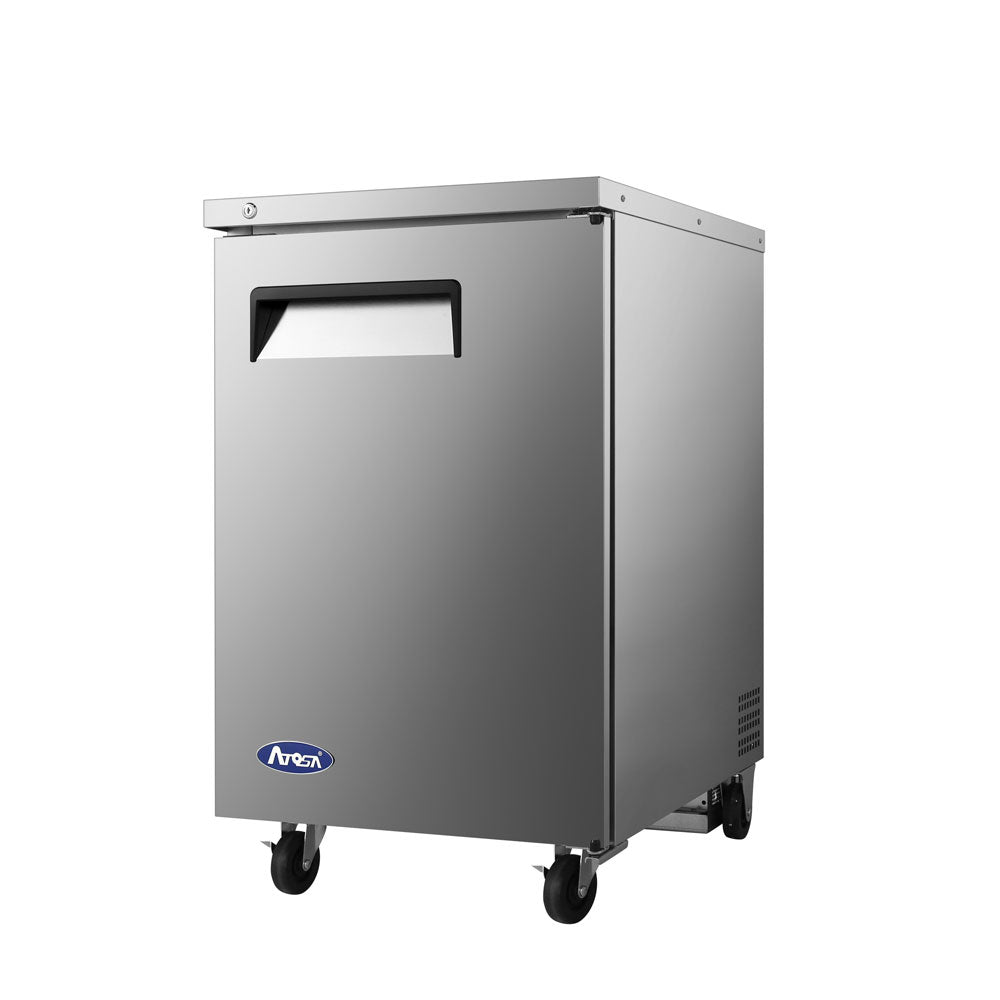 Atosa MBB23GR back bar cooler, angled left side view on casters