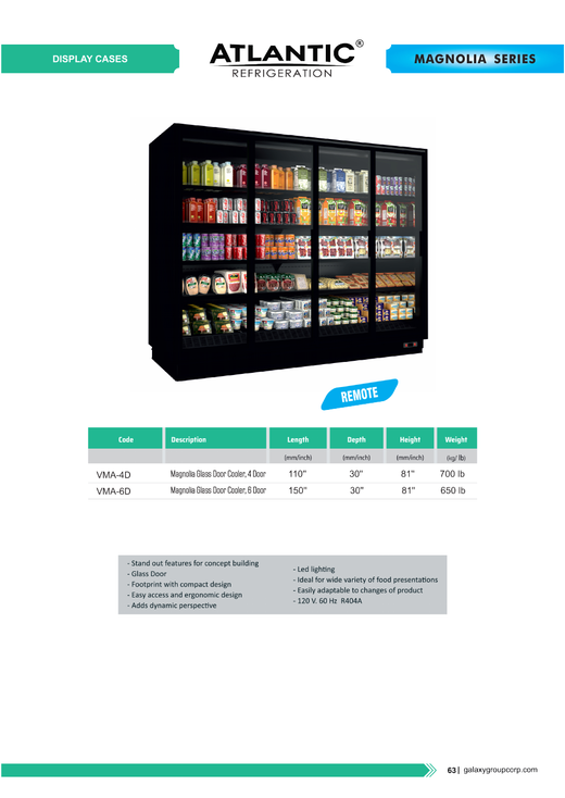 Atlantic Magnolia Glass Door Cooler Spec Sheet