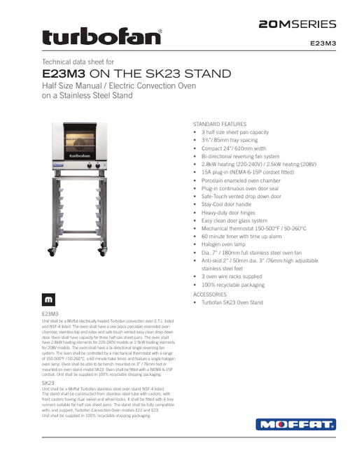 Spec Sheet (E23M3 on SK23 Stand)