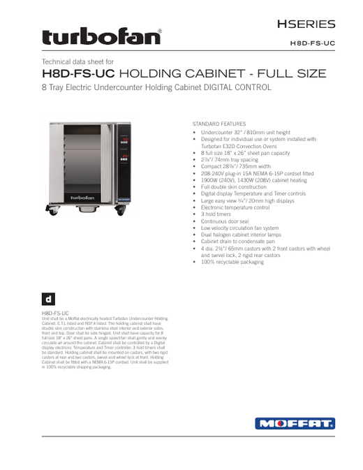 Spec Sheet (H8D-FS-UC Holding Cabinet)