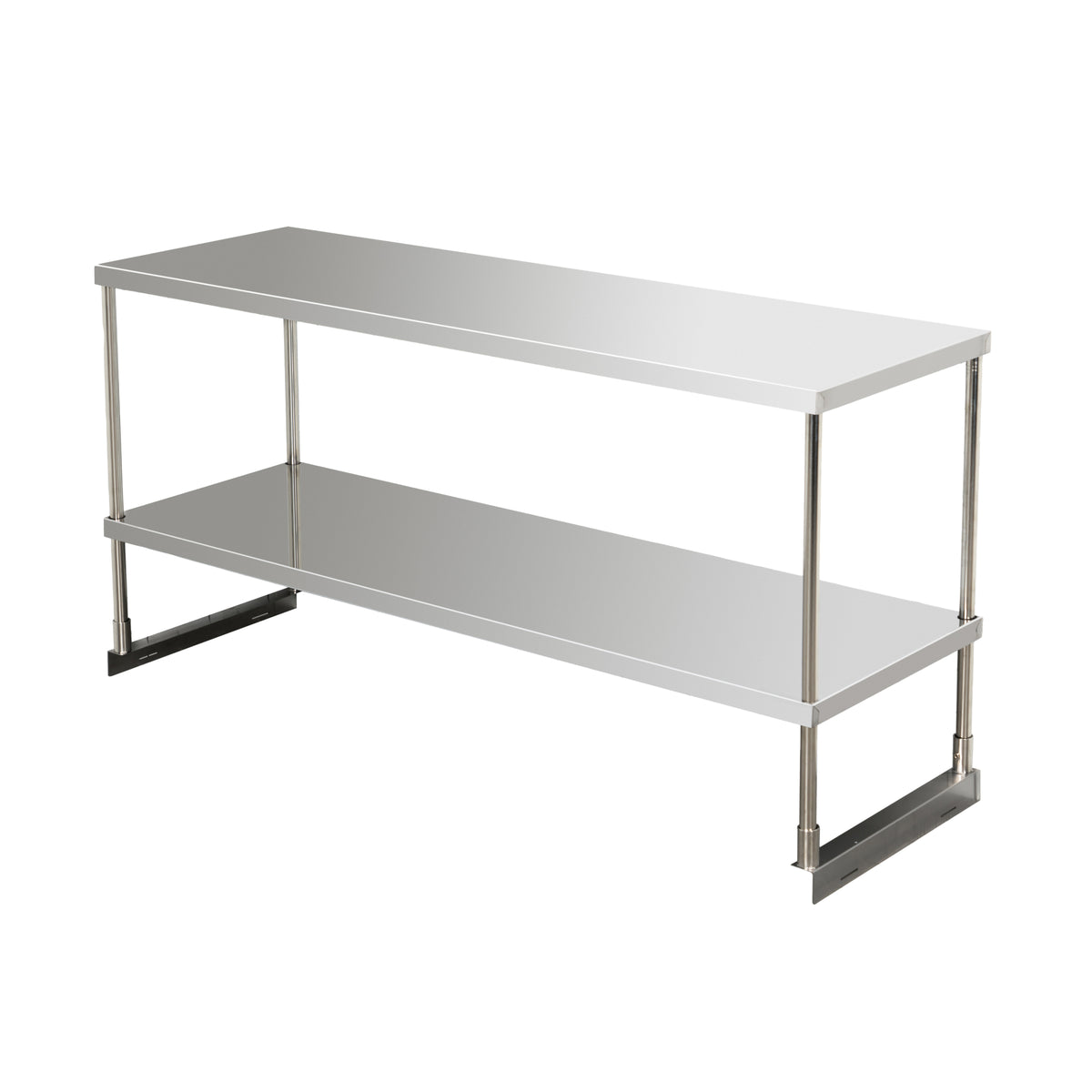 Serv-Ware PPOS-44 double-tier stainless steel overshelf, angled view