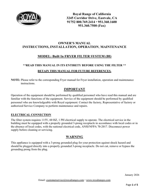 Filter System Owner's Manual