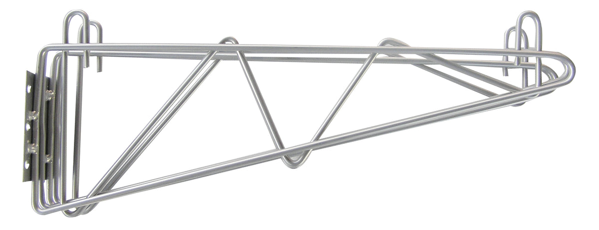 Serv-Ware SLDWMB21-CWP silver epoxy double wall bracket for wire shelving, side view