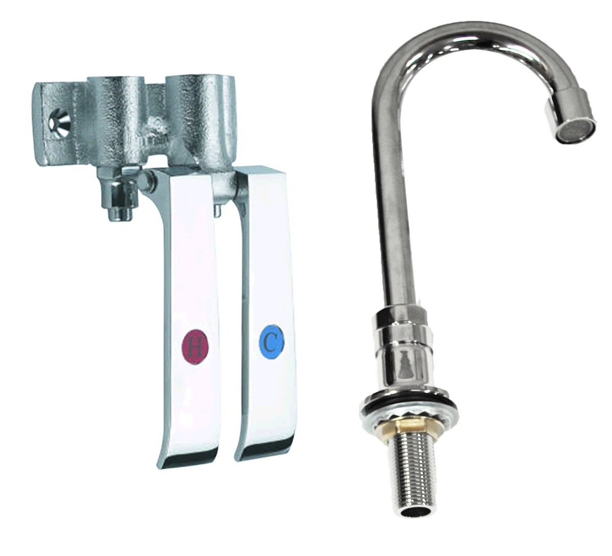 Serv-Ware SSKV-GF knee valve with hot and cold paddles and separate gooseneck faucet spout