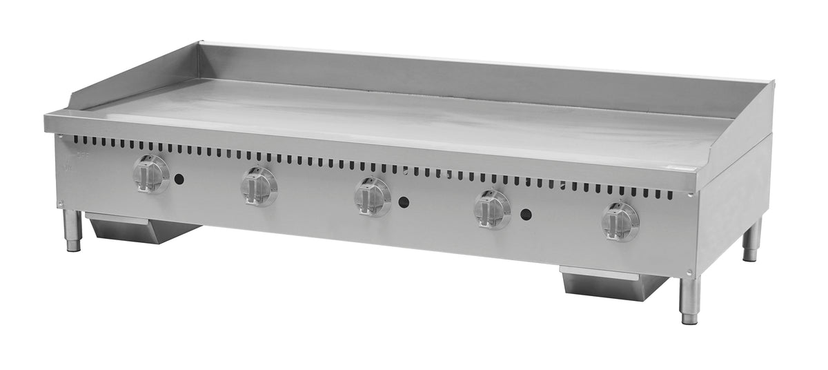 Serv-Ware STGS-60 60 inch thermostatic gas griddle, front angle view