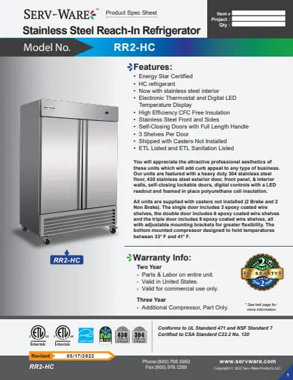 RR2-HC-T Spec Sheet