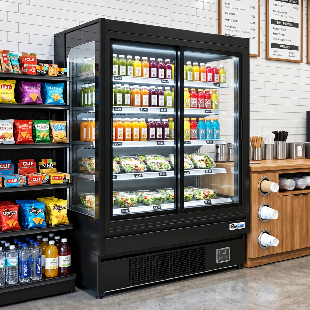 Coldline SGCD-61-B 60" Deep Depth Multi Deck Sliding Door Merchandiser Refrigerator with LED Lighting- Black