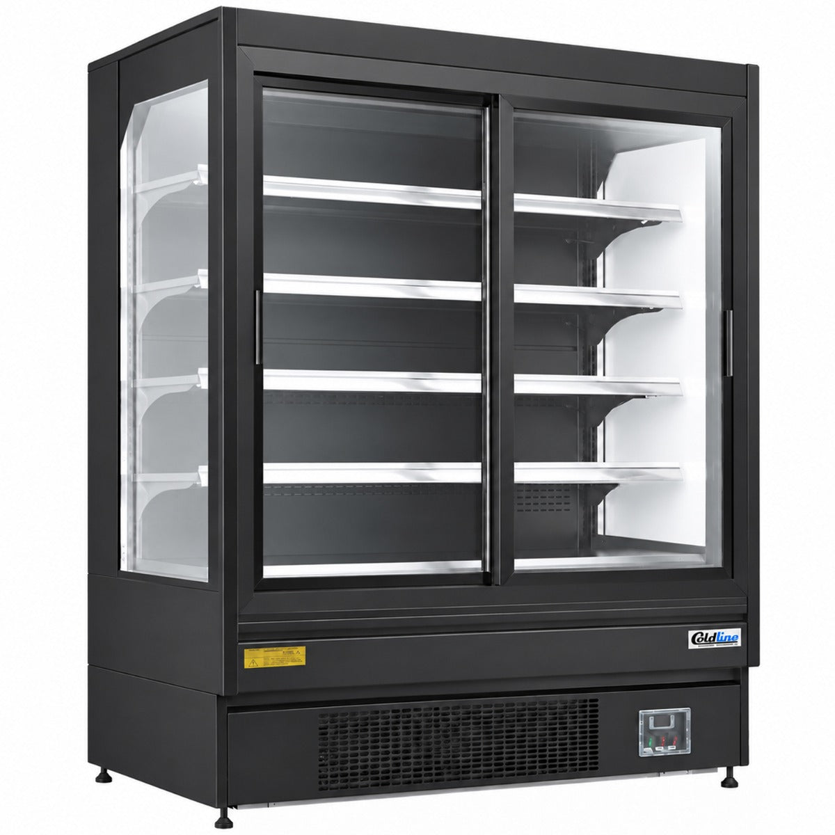 Coldline SGCD-61-B 60" Deep Depth Multi Deck Sliding Door Merchandiser Refrigerator with LED Lighting- Black
