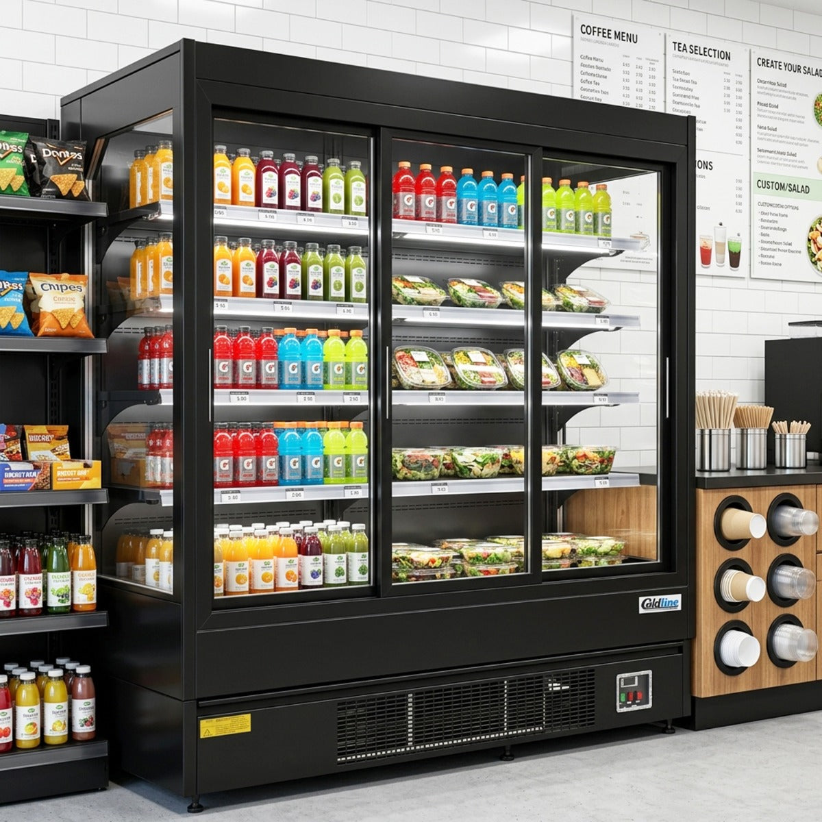 Coldline SGCD-76-B 76" Deep Depth Multi Deck Sliding Door Merchandiser Refrigerator with LED Lighting- Black